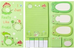 Xqumoi I Just Really Like Frogs Sticky Notes Set, 550 Sheets, Cute Cartoon Frogs Self-Stick Notes Pads Animal Divider Tabs Bundle Writing Memo Pads Page Marker School Office Supplies Small Gift