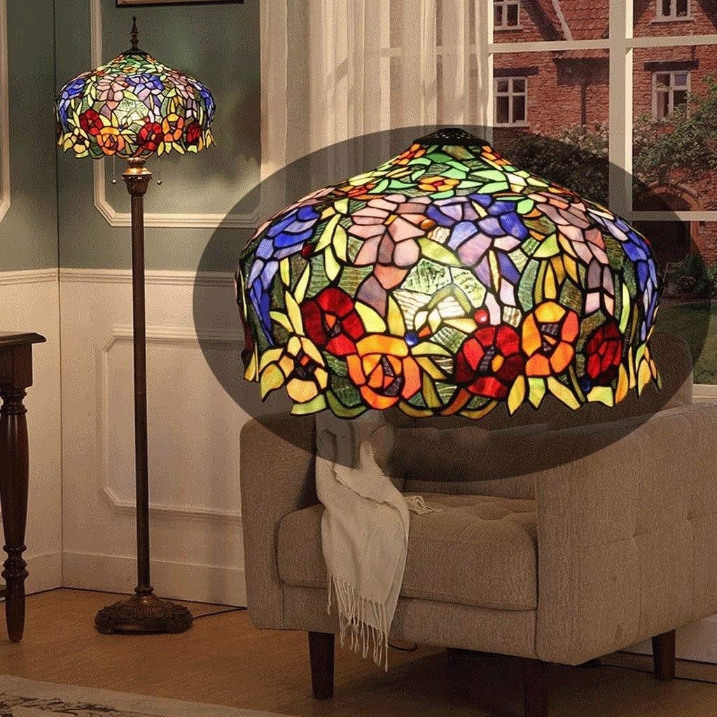 Tiffany Style Floor Standing Lamp 64 Inch Tall Stained Glass Shade 2 Light Antique Tiffany Style Floor Standing Lamp 64 Inch Tall Stained Glass Shade 2 Light Antique
