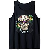 Mardi Gras Sugar Skull Distressed Beads Mask Costume Party Tank Top
