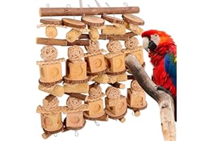 LIMIO Extra Large Bird Parrot Chewing Toys for Big Birds, Suitable for Macaw, Cockatoo, African Grey, Amazon Parrots, 15.7"x15.7"x1.77", Natural Wood and Corn Husks, Extra Large Bird Cage Accessories