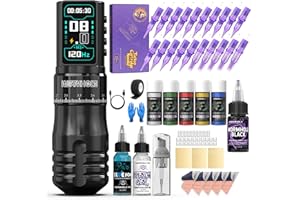 Wormhole Tattoo Gun Kit, Wireless Adjustable Tattoo Machine with 2300mAh Battery, Skin Friendly Tattoo Ink, Aluminum Alloy Tattoo Pen Rotary Gun, Complete Professional Tattoo Kit for Artists - Black