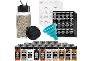Tebery 30 Pack Glass Spice Jars Square Glass Bottles with Black Caps, 4oz Empty Spice Containers Shakers Complete Organizer S