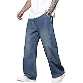QGRSWBC Men's Baggy Jeans Wide Leg Hip Hop Pants Irregular Sutures Loose Fit Trousers Streetwear