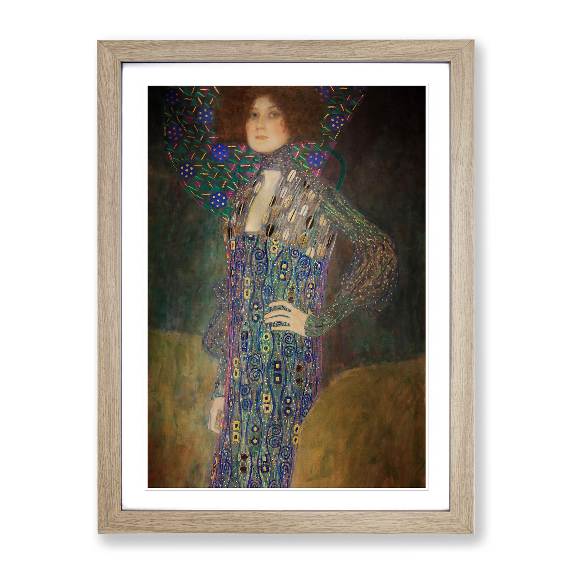 Gustav Klimt Portrait Of Emily Floge Classic Painting Framed Wall Art Print, Ready to Hang Picture for Living Room Bedroom Home Office Décor, Oak A4 (34 x 25 cm)