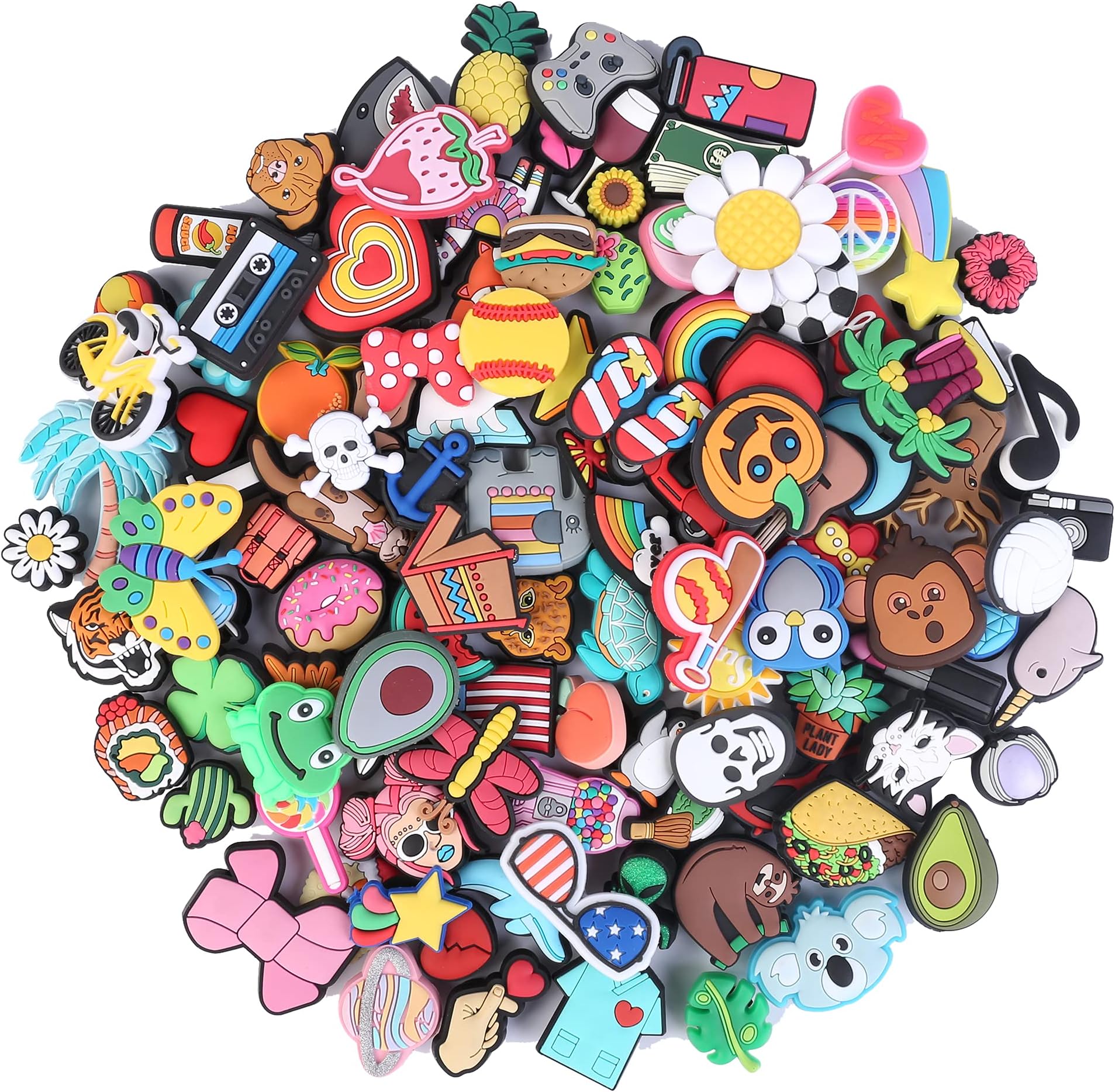 BAODE 30,50,100pcs Random Different PVC Shoe Charms for Shoe and Bracelet with Holes Party Gift