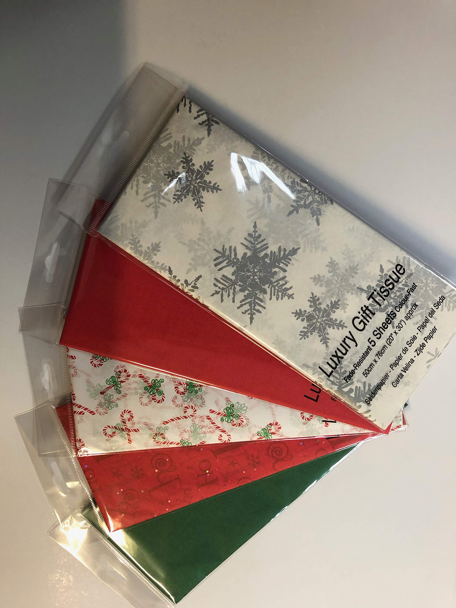 5 Packs of 5 Sheets of Christmas Tissue Wrapping Paper 25 Sheets Silver Snowflakes Red Green Candy Canes Ho ho ho