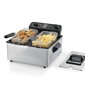 [neu.haus] Freidora de aceite doble 2x3 Litros 40 x 40 x 23 cm 2000W Acero inoxidable Negro / Plata