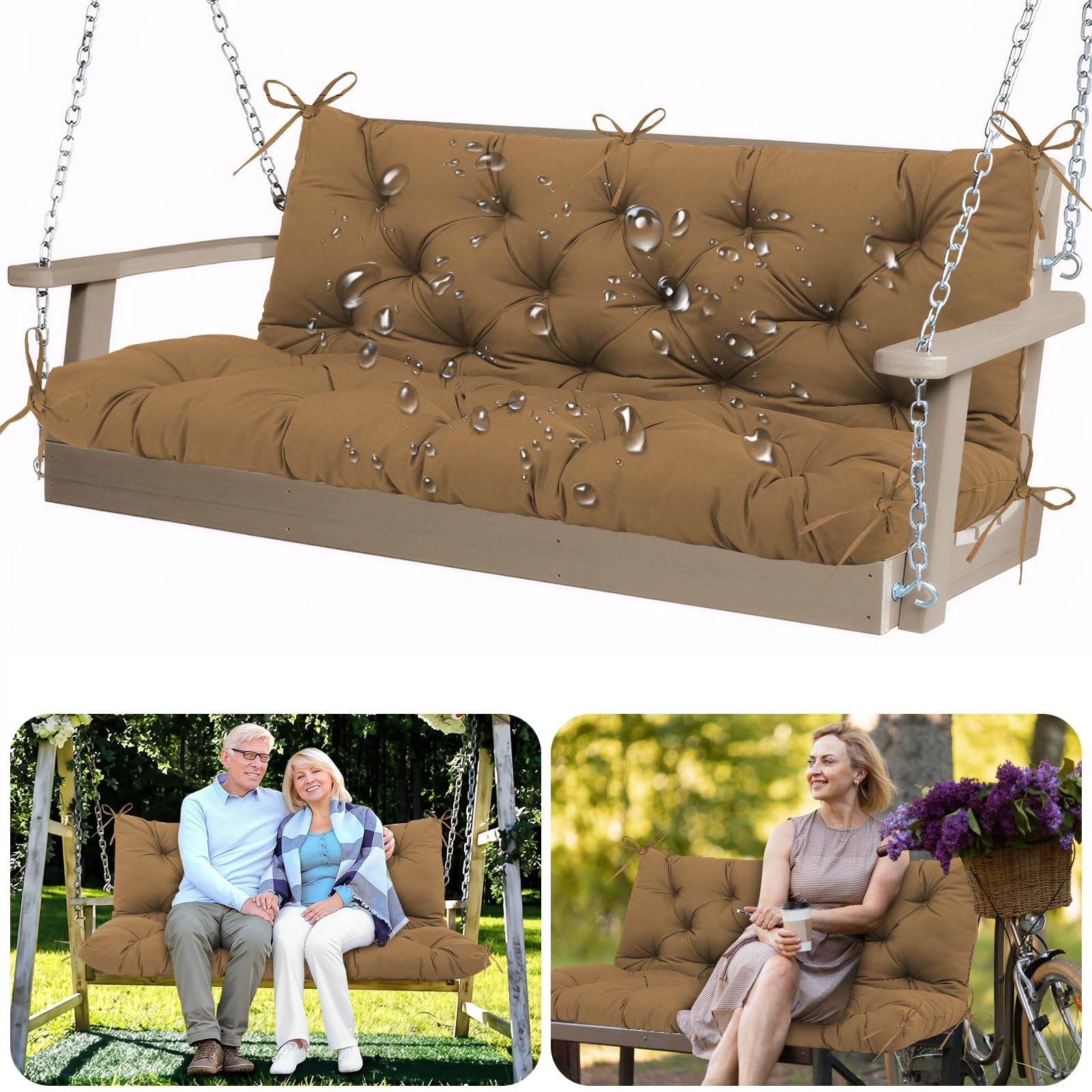 Mokoey Extra Thick 5" Porch Swing Cushions 2-3 Seater Replacement Brown ...