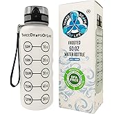 Three Drops of Life New 50oz Large Hydration Tracker Sport Water Bottles, Frosted Clear Tritan Plastic Bottle for Hydration Timer Tracking, Smart Remind Time Marker - Reusable, Leak Proof, BPA Free