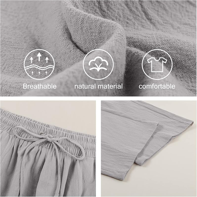 Yuson Donna Pantaloni Tinta Unita Casual con Coulisse Pants in Cotone e Lino con Tasche