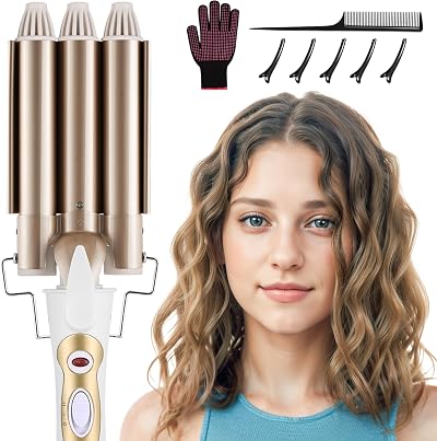 DazSpirit 3 Barrel Hair Wavers 22 mm Ceramic Tourmaline Curler with 2 Heat