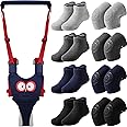 Panitay Handheld Baby Walking Harness Adjustable Toddler Walking Assistant Baby Walker Assistant Belt with 4 Pairs Crawling Anti-Slip Knee 4 Pairs Non Slip Toddler Socks Grips, 7-24 Months Old