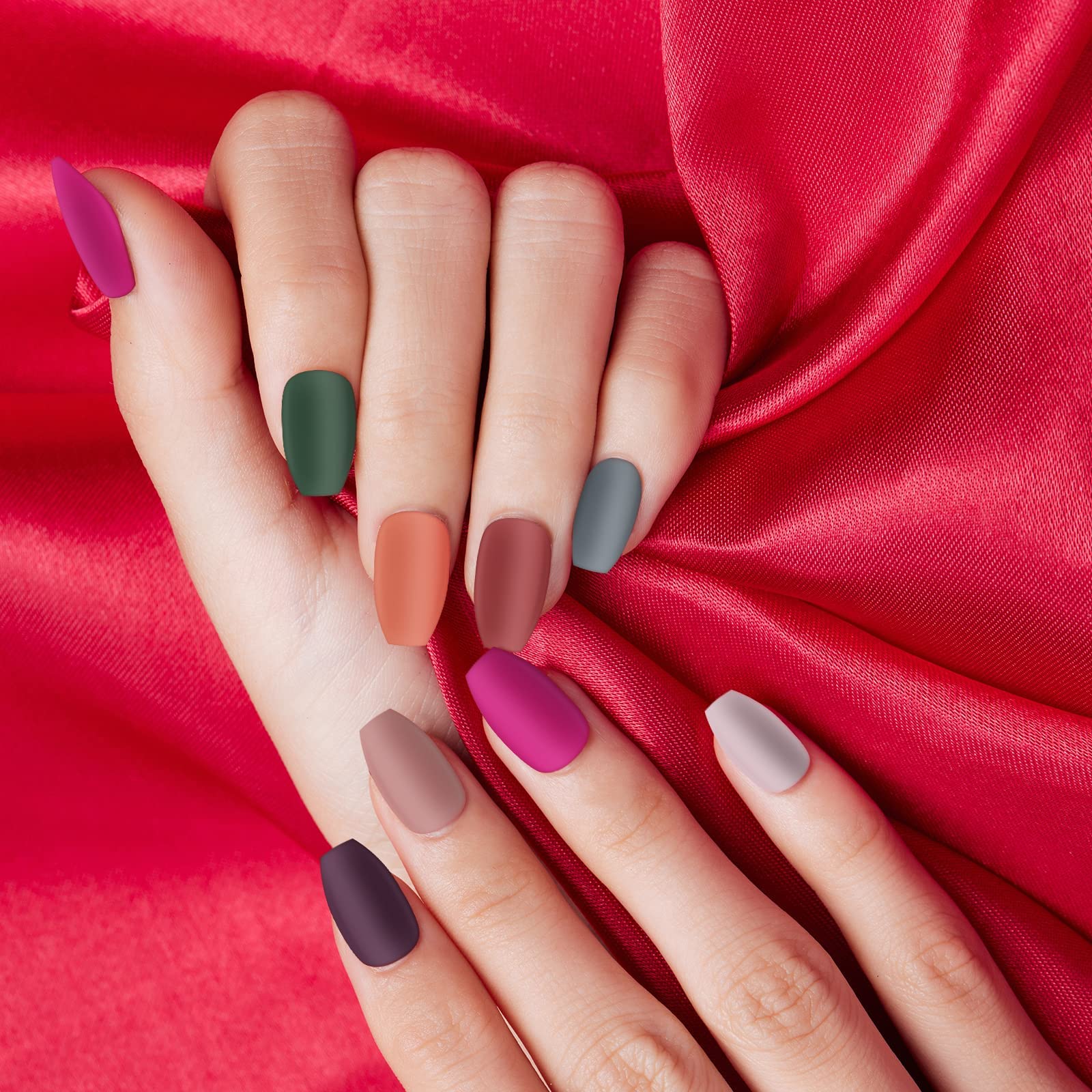 editTime 12 sets/288pcs Solid Colors Matte Acrylic Ballerina Coffin False Nails Full Cover Fake Nails Tips Natural Medium False Nail with a Crystal Nail File (Matte Ballerina) - Image 6