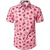 JOGAL Men's Cotton Button Down Short Sleeve Hawaiian Shirt