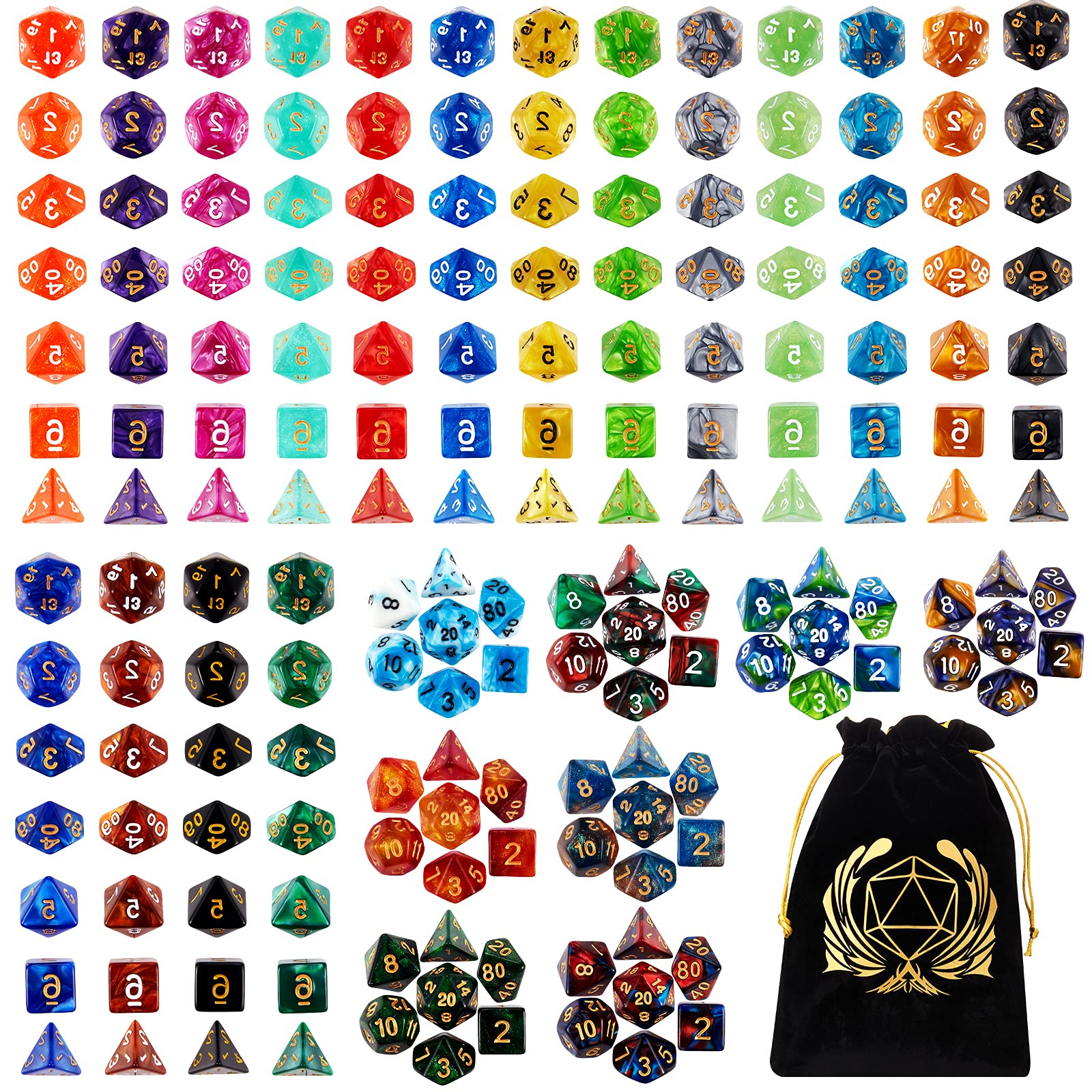 Coyeekn DND Dice Set, 25 x 7 (175 Pieces) Polyhedron Dice 25 Colors Dice for Dungeons and Dragons Tabletop Role-Playing Games with 1 Large Flannel Bag — image 1