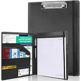 Clipboard Padfolio with Storage Pocket, Clipboard Folder Portfolio Organizer, 360 Degree Foldable Clipboards with Refillable Notepad,Faux Leather Padfolio Organizer for Office School Supplies-Black