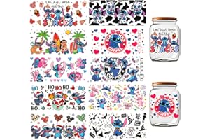 PEVOGON UV DTF Cup Wrap Transfer Stickers for Glass, 10 Sheet Stitch Rub on Transfers Decal for 16OZ Glass Cups Furniture Craft Wood DIY Crafts