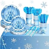 Potchen 175 Pcs Winter Snowflake Party Tableware Supplies Blue and Purple Snowflake Paper Plates and Napkins Set, Winter Wonderland Disposable Tableware for Xmas Birthday Party Decorations, Serve 25