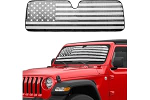 Litivy Windshield Sun Shade Compatible with Jeep Wrangler JK JKU JL JLU 1997-2023 & Jeep Gladiator JT 2020-2023 16.5"x52.5" Folding Front Window Sun Shade for Car Accessories (American Flag)