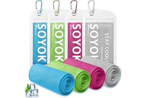 SOYOK 4 Packs Cooling Towel, 40" x 12" Microfiber Cooling Towels for Neck and Face, Soft Breathable Gym Towel for Working Out with Waterproof Bag & Carabiner, Sweat Towels for Running, Yoga, Travel, Climb