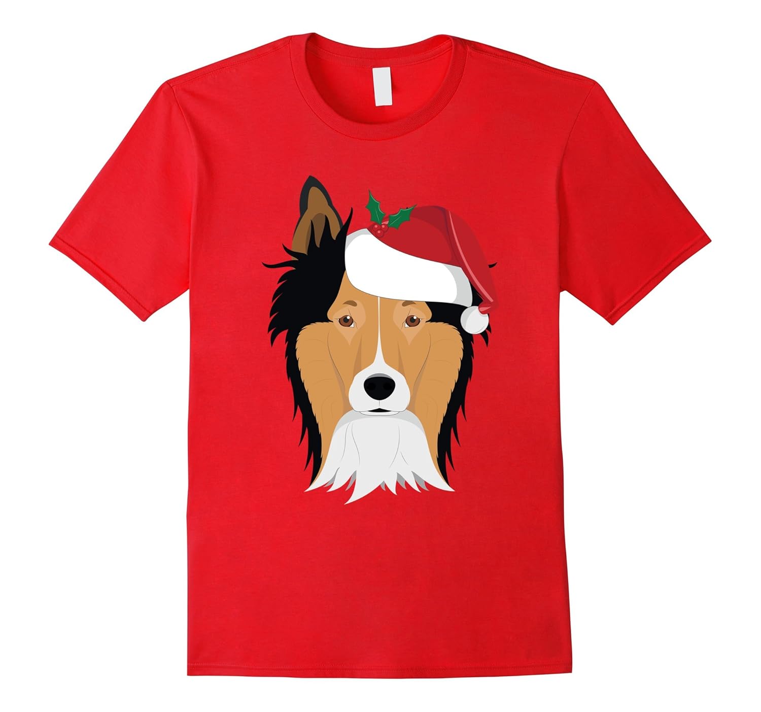 Collie Rough Dog With Red Santa's Hat Funny Xmas Tshirt-ANZ