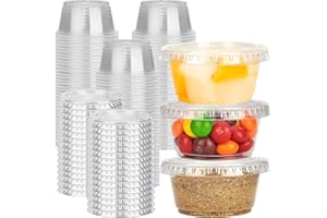 YEEHAW 100 Sets - 2 oz Jello Shot Cups with Lids, Portion Cups, Clear Disposable Plastic Jello Shot Cups for Meal Prep, Salad Dressing, Soufflé, Portion Containers