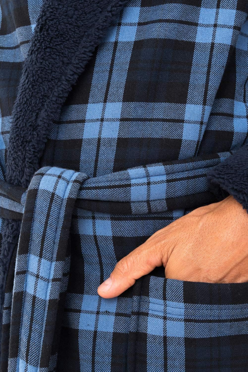 John Christian Men's Warm Bonded Fleece Dressing Gown, Blue / Navy, L - Image 4