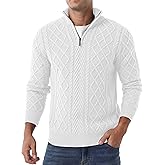 Askdeer Men's Quarter Zip Sweater Mock Neck Pullover Sweater Classic Casual Fisherman Sweaters