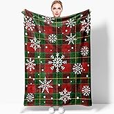 50''x40'' Christmas Snowflake Plaid Throw Blanket - Red & Green Holiday Blanket - Super Soft & Warm - Perfect for Couch, Bed, or Travel - Great