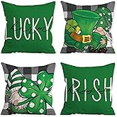 FUTBU St Patricks Day Pillow Covers 16x16, St Patricks Day Decorations Indoor Pillow Covers Set of 4 Green, St Patricks Day Decor Shamrock Gnome Throw Pillow Covers for Couch Sofa Living Room Outdoor