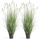 Faux 4ft 2-Pack Horsetail Reed Grass with Green Spikes, 48in Tall Indoor Outdoor Fake Grass in Pot, Home Office Decorative Artificial Plant & Greenery, Wedding Decor Bristlegrass