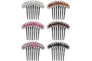 inSowni 6 Pack Luxury Glitter Sparkly Gems Rhinestones Crystals leaf Black Plastic Decorative Hair Side Combs French Twist Slides with Long Teeth Hair Bun Updo Accessories Hairpins Barrettes Clips for Women Girls