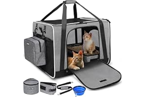 Petskd Extra Large Cat Carrier with Litter Box 24"x17"x17" for Medium Large Cat or 2 Small Cats, Collapsible Soft Sided Pet Carrier for Car Travel with Lockable Safety Zippers(Grey)