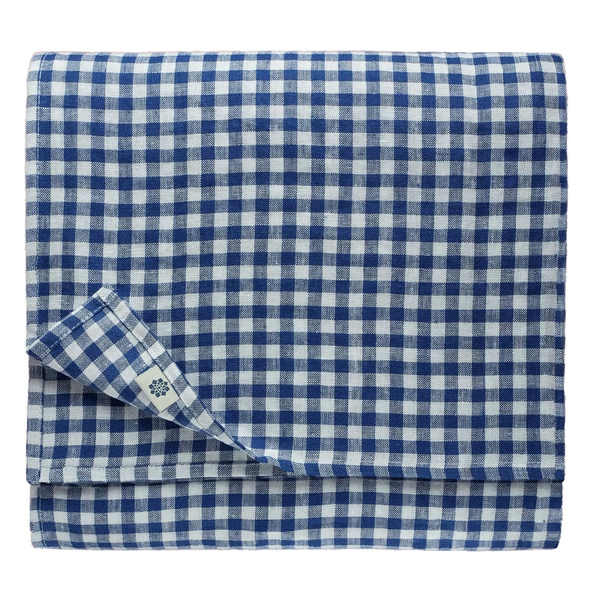 Linen & Cotton Gingham Tablecloth Estella - 100% Linen, White Blue (140 x 200 cm) Rustic Country Style Checked Table Linen Cloth Cover Fabric for Home Cottage Restaurant Hotel Summer Spring Easter โ image 1