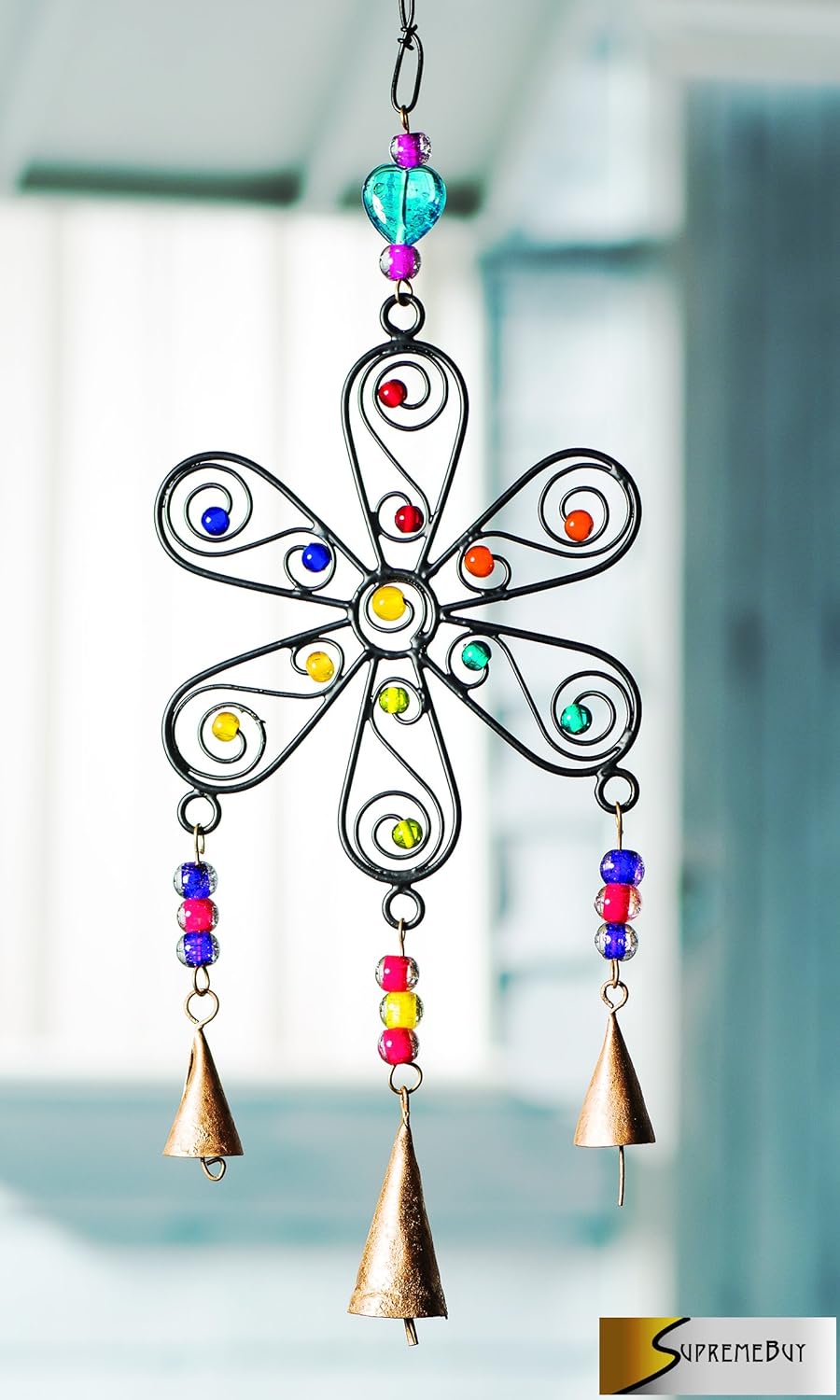 Stunning Flower Wind Chime Handmade with Iron, Mixed Ornament Beads 'N