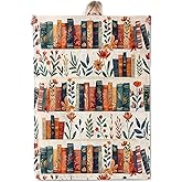 ICAAV Book and Flower Flannel Blanket 50x60in,Cozy Throw with Colorful Bookshelf and Floral Pattern on Cream,Soft Lightweight Gifts Blankets for Women,Book Lovers,Girls,Home Decor