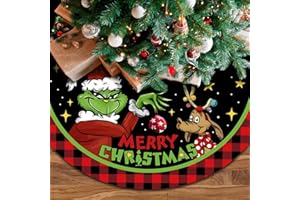 HANXIG Merry Christmas Tree Skirt 48 Inches Red Black Buffalo Plaid Check Tree Skirt Christmas Tree Decorations Xmas Tree Skirt Mat for Winter Holiday Party Indoor Outdoor