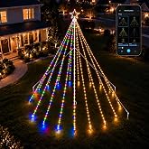 15.7Ft Outdoor Smart Christmas Tree Lights with Sturdy Iron Pole Yard Decor | 532LED Multicolor/WarmWhite, Timer, Waterproof, APP Control, Group Control, Outside Xmas Yard Porch Decor