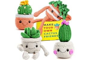 MODDA Crochet Kit for Beginners - Beginner Crochet Starter Kit with Easy-to-Follow Video Tutorials, Learn to Crochet Kits for Adults and Kids, DIY Knitting Supplies, Cactus Kit, 4 Pack Plants Family