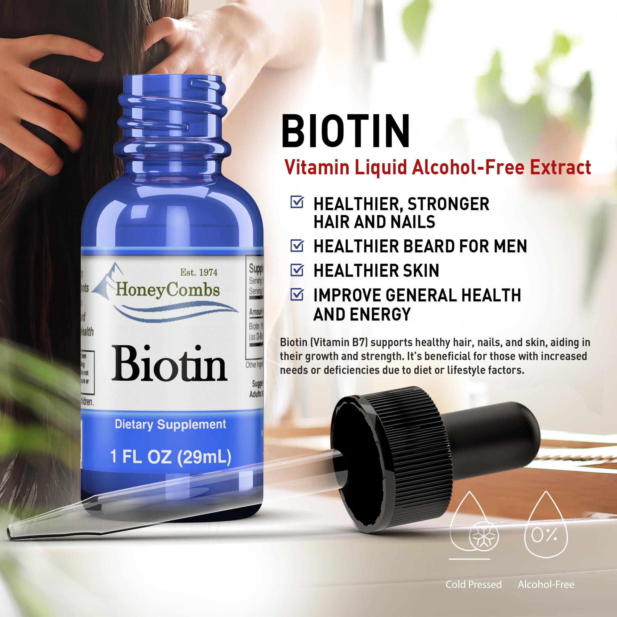 Biotin Liquid Drops Made in USA - Great for Hair, Skin, Nails 500% DV per Serving - 36 Servings per Container - Great for Men, Women, Children - Vegan Vitamin B7 Liquid - Bulk Sizes Also Available