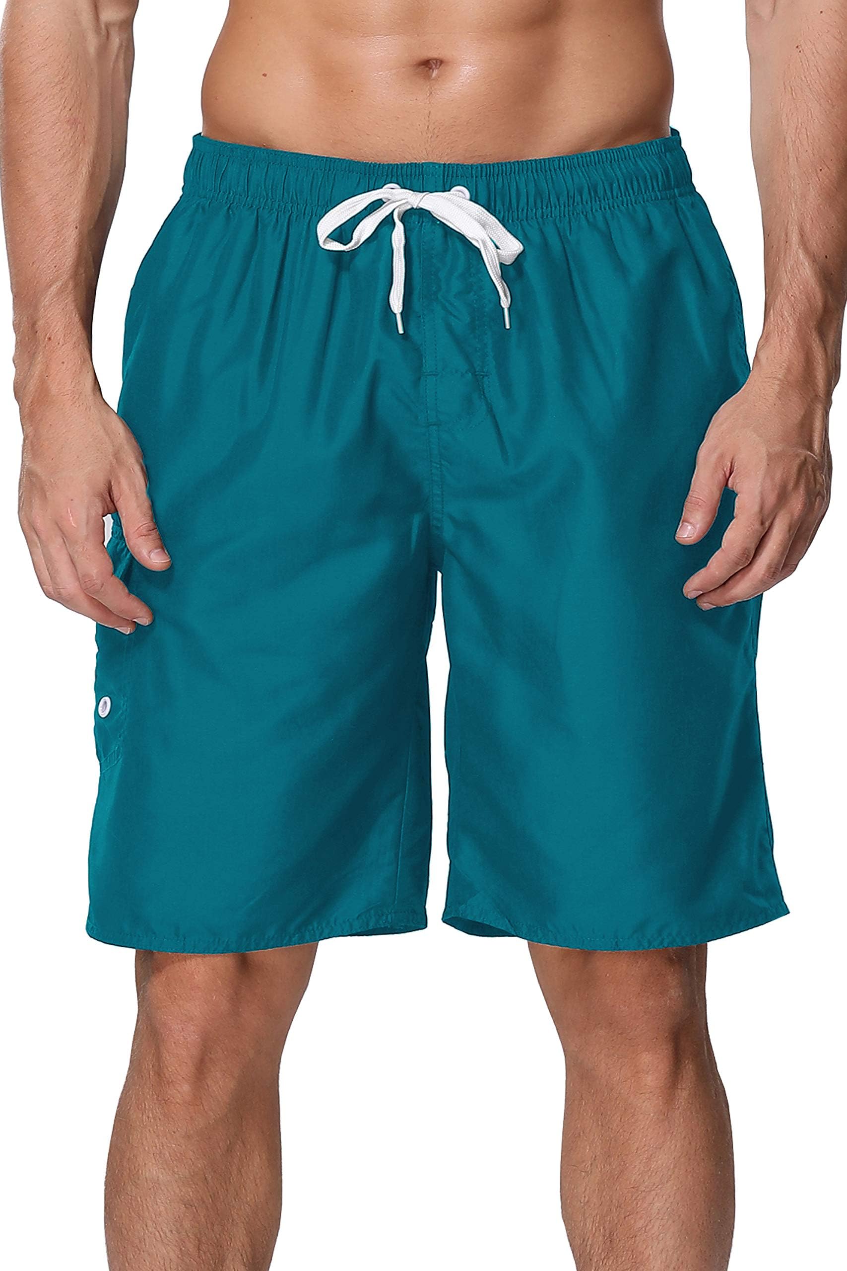 NEOSAN Men's Swim Trunks Beach Board Shorts Dry Quickly Stripe Bathing Suits Blue Jadeite 38