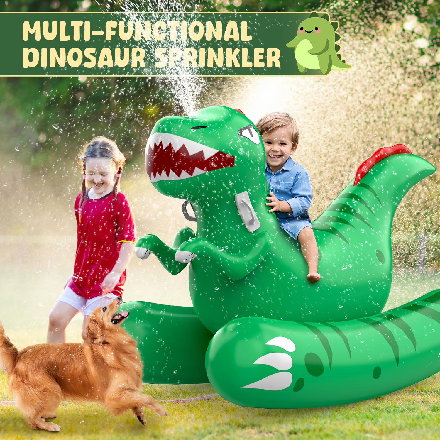 Skirfy Aufblasbare Dinosaurier Swimmingpool-Flöße Wasser Pool Luftmatratze mit Sprinkler für den Garten, 2-in-1 Wasserspielzeug Spielzeug für Wasserpartys Sommerparty für den Sommer 5