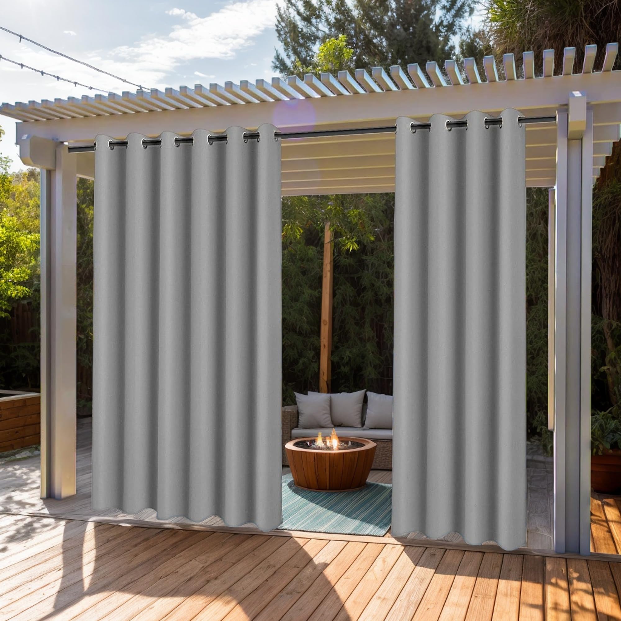 Outdoor Curtains for Garden Patio Gazebo Pergola,Waterproof,Windproof,Blackout Thermal Insulated Double Grommet(Top and Bottom) Outdoor Curtains for Garden Patio Door(1 Panel,52"*84",Light Gray)