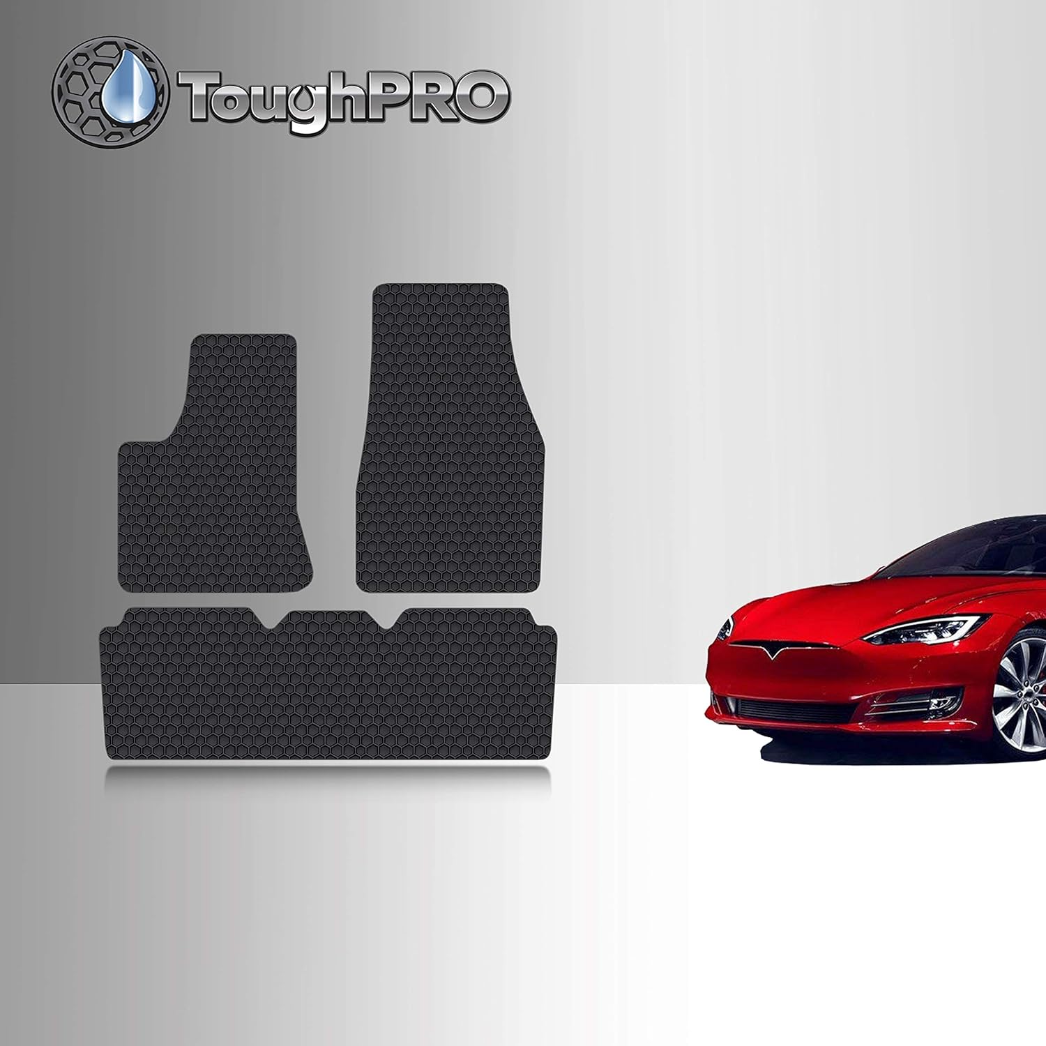 TOUGHPRO Floor Mat Accessories Set (Front Row + 2nd Row) Compatible with Tesla Model S - All Weather - Heavy Duty - (Made in USA) - Black Rubber - 2016, 2017, 2018, 2019, 2020