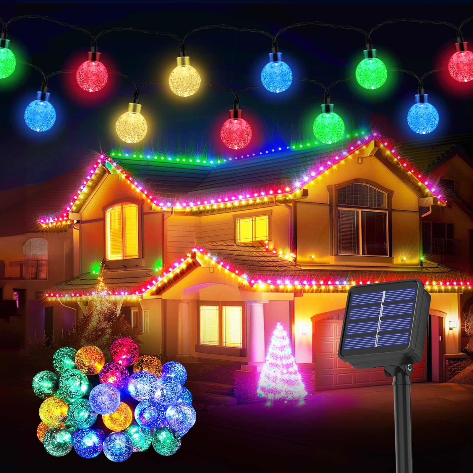 Solar Garden Lights Outdoor, 26.6Ft 30LED Solar String Lights, Solar Fairy Garden Lights Waterproof 8 Mode Crystal Ball Lights Decorative Easter, Garden, Yard, Parties(Memory Function+Multicolor)