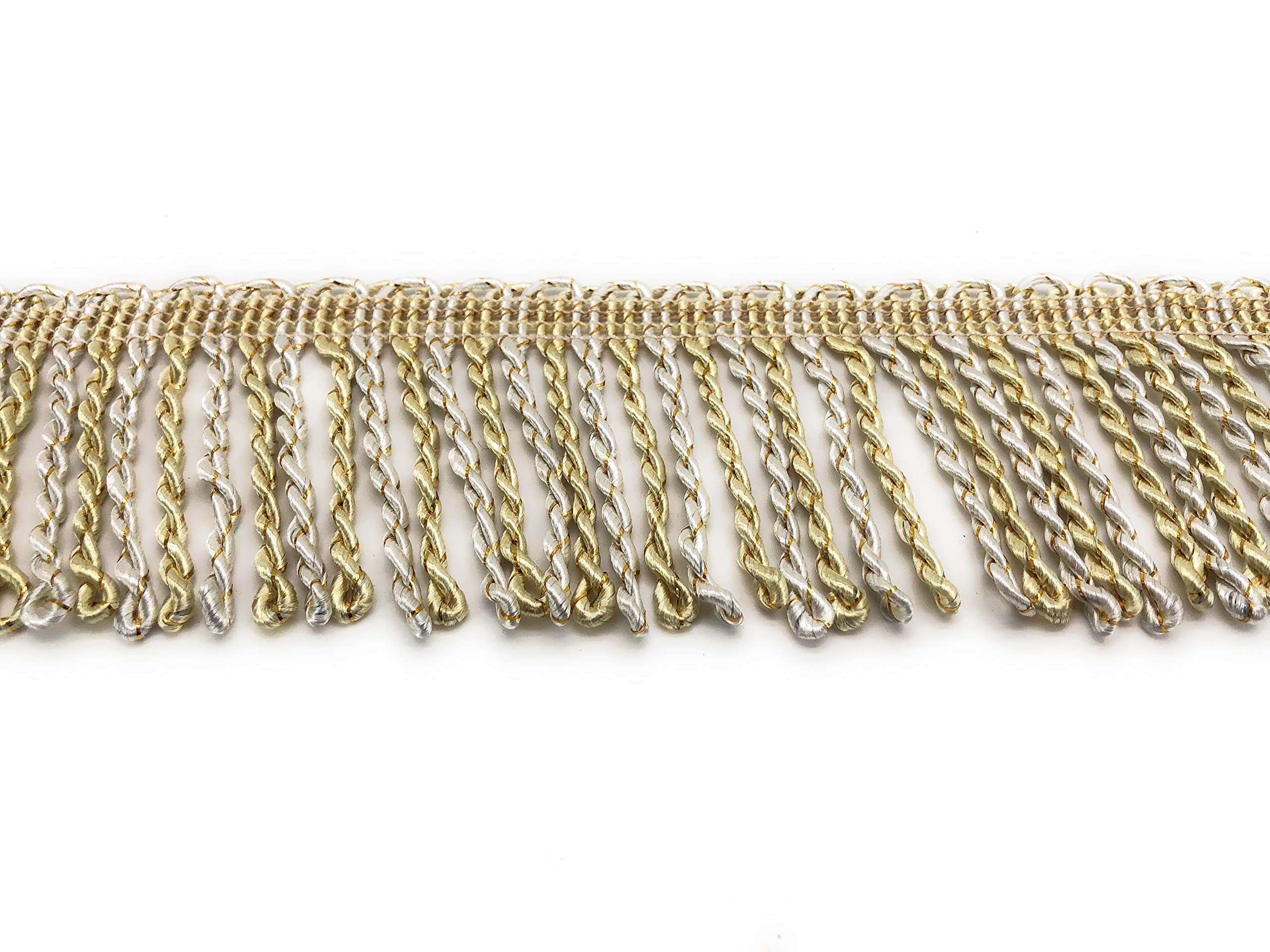 Mnj-Trimmings 10 METRES Bullion Fringe, 7.5CM Wide, Upholstery Fringing (Gold & Cream)