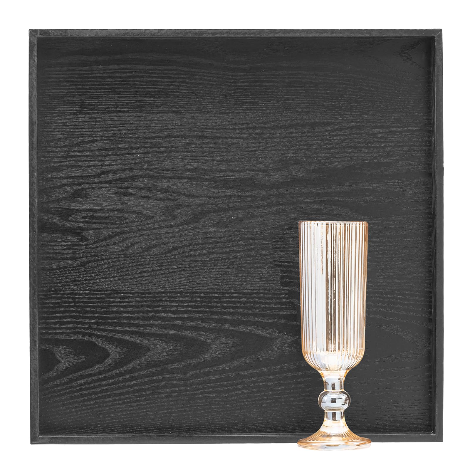 Photo 1 of 13 x 13 Inches Large Square Black Solid Wood Ottoman Tray, Serve Tea, Coffee or Breakfast in Bed, Classic Wooden Decorative Serving Tray with Raised Edges, Kitchen Party Bar Server Table Tray
