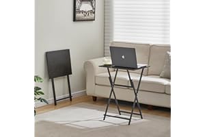 Rpuzonier Folding TV Tray Table Set of 2, Portable Sofa Side Table Wooden TV Tray, Industrial Snack Table End Table Dinner Table for Living Room, Bedroom, Office, Space-Saving (Set of 2, Black)