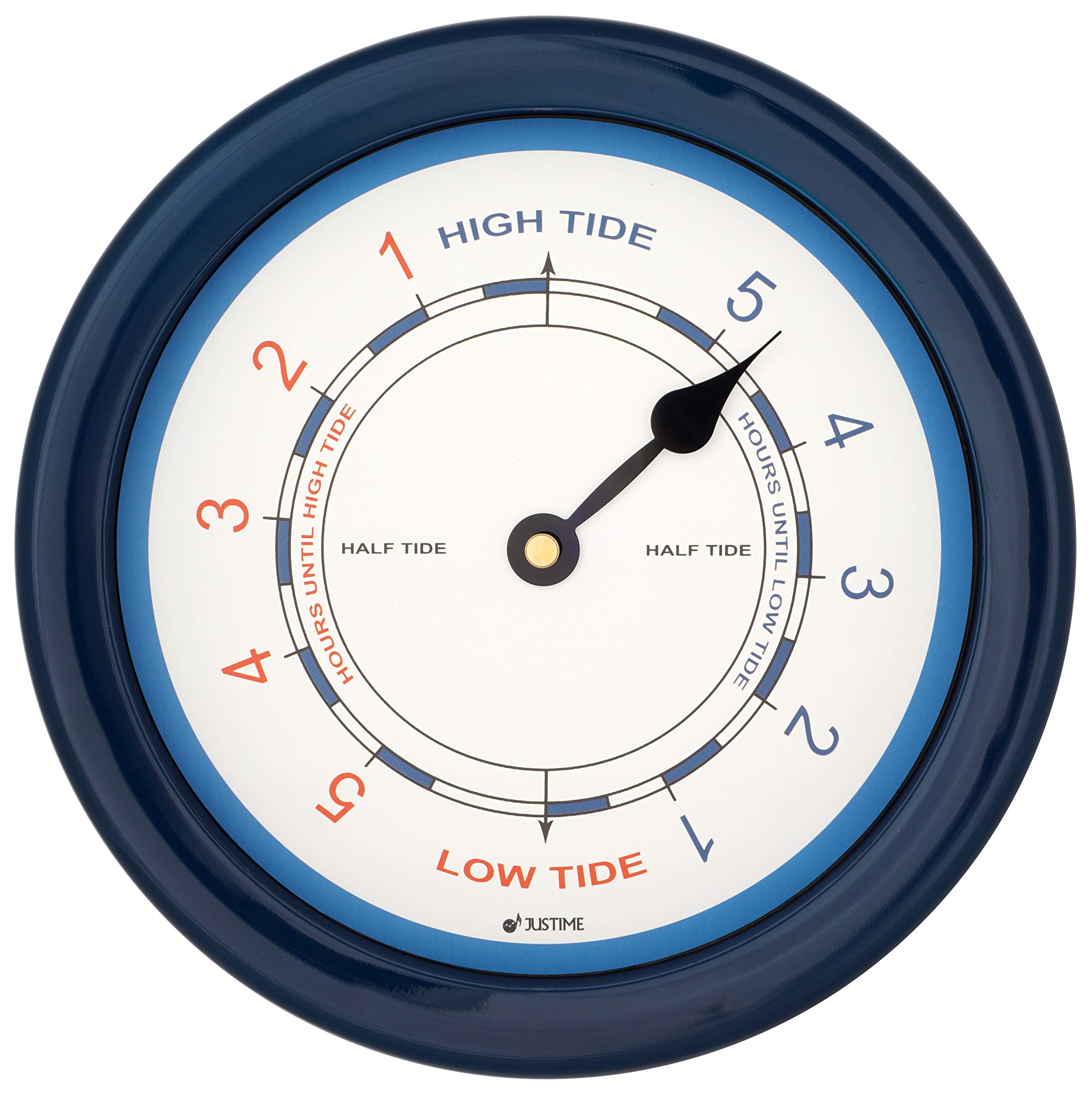 JUSTIME 8.5 Inch Atlantic Tide Clock for East Coast, High Tide Low Tide Clock with Plastic Water Resistant Case, Colorful Graphics Designed Home Wall Décor (TT019 Blue)
