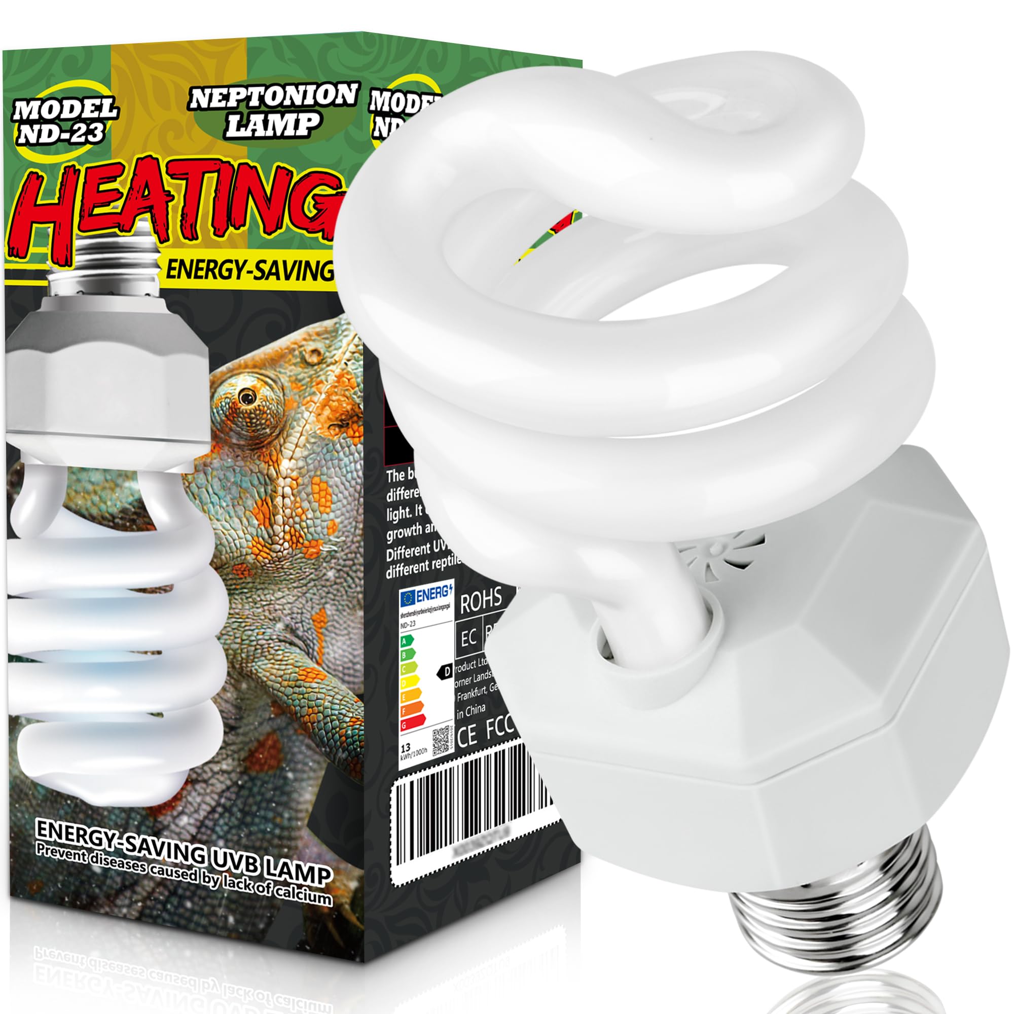 NEPTONION UVA UVB 5.0 Reptiles Bulb, 13W Dual-Threat UV Light Bulb, Compact Fluorescent Lamp, Suitable for Rainforest Reptiles